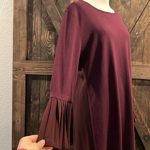New York & Company Maroon Burgundy Purple Bell Sleeves Shift Dress back button M - Picture 3 of 11